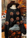 Halloween Sequin Pumpkin Face Halloween Sweatshirt