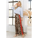 Animal Print Elastic Band Wide Leg Opening Pants