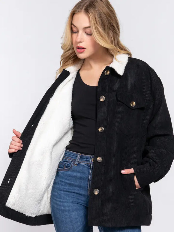 Faux Fur Lining Corduroy Jacket