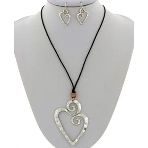 Swirling Heart Pendant Necklace & Earrings Set