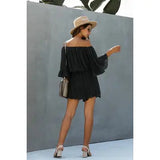 Solid Flare Sleeves Loose Fit Belt Romper