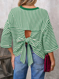 Womens Striped Top Loose Fit Short Sleeve Casual Tee