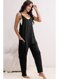 Side Pockets Harem Pants Sleeveless V Neck Jumpsuit