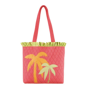 Flamingo Fun Palm Trees Ruffle Tote Bag 13" X 10"