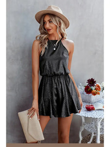 Sleeveless Print Ruffle Wide Leg Romper