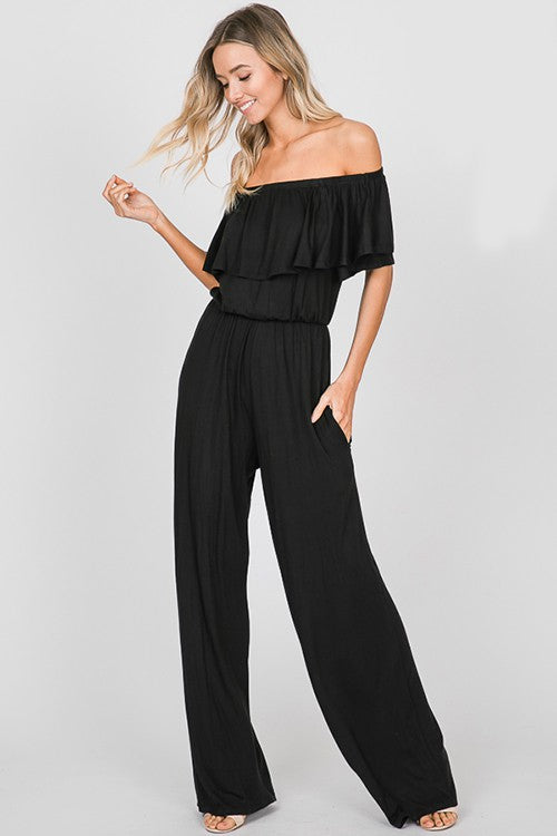 Black off the Shoulder Solid Jumpsuit