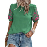 Puff Sleeve Embroidered Blouse For Women Summer