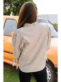 Fashion-W Striped Frill Knot Bracelet Sleeve Blouse
