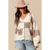 Checkered Button Front Textured Sweater Cardigan