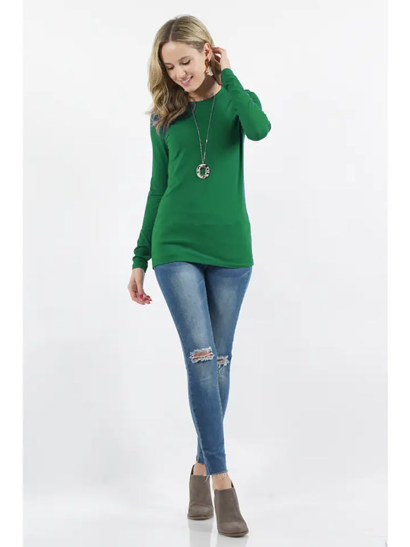 Brushed Microfiber Long Sleeve Round Neck Tee