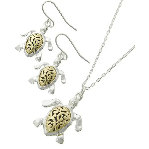 Silver & Gold Turtle Metal Necklace Set