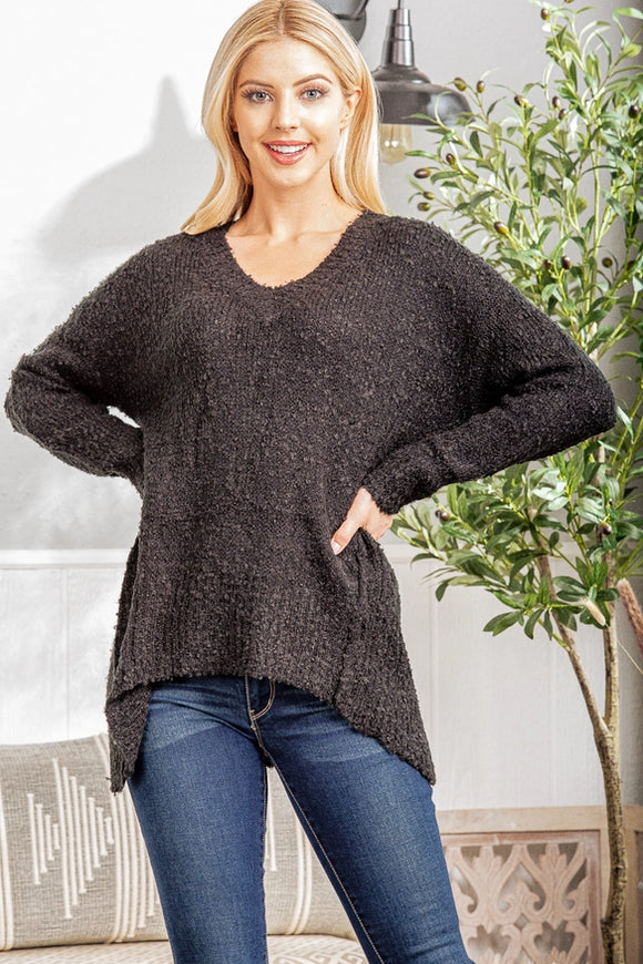 Solid Sweater Top-BLACK