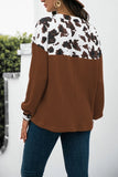 Cow Print Splicing Buttons Long Sleeve Top