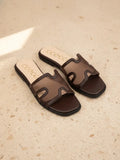 Britney Lace Mesh Sandals H-Cutout Square Toe Slides