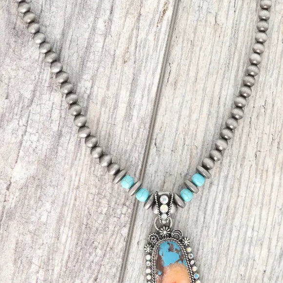 Western Turquoise Navajo Beaded Pendant Necklace