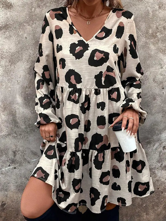 V-Neck Leopard Print Loose Dress