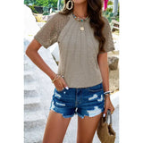 Ruched Solid Hollow Out Sleeves Round Neck Fit Top