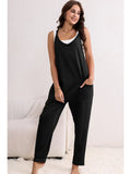 Side Pockets Harem Pants Sleeveless V Neck Jumpsuit