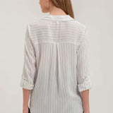 Pinstripe Collared 3/4 Sleeve Button Down Shirt