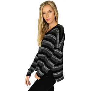 Cozy Knit Oversize Stripe Vneck Sweater