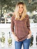 3/4 Sleeve Striped Ella Tunic-Brick Brown