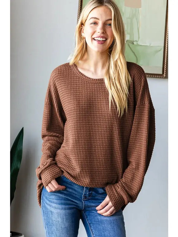 Long Puff Sleeve Solid Knit Top