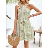 Floral Criss Cross Halter Knot Belted