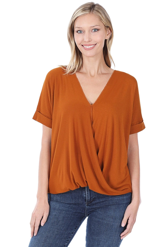 Crepe Layered Look Draped Front Top