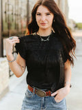 Black Leopard Satin Pleated Ruffle Sleeveless Top