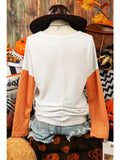 Halloween Long Sleeve Colorblock Pocket Textured Knit Top