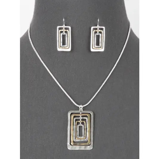 Silver_gold 5-Layered Rectangle Pendant Set