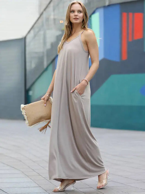 Maxi Dress w/ Adjustable Strap & Pockets