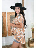 Brown Cowhide Caged Neck Top W Hi Low Hem