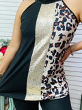 Black & Sequin & Leopard Color Block Women Top