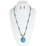 Semi Stone Concho Pendant Mix Navajo Pearl Beaded Necklace