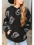 Black White Hat Cozy Fabric Oversize Hoodie