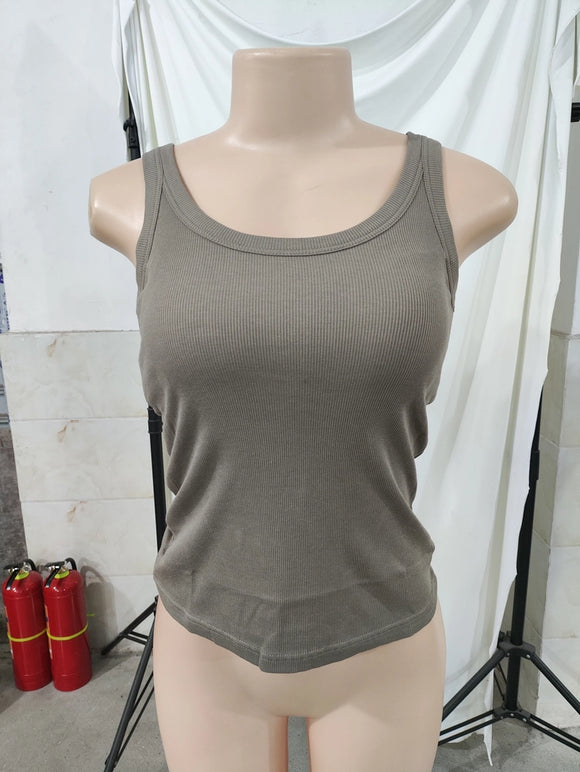 Essential Basic Rib Tank Top with Built in Bra