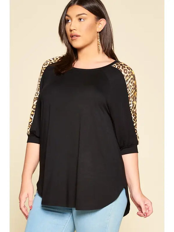 Plus Size Animal Print Sleeve Casual Top