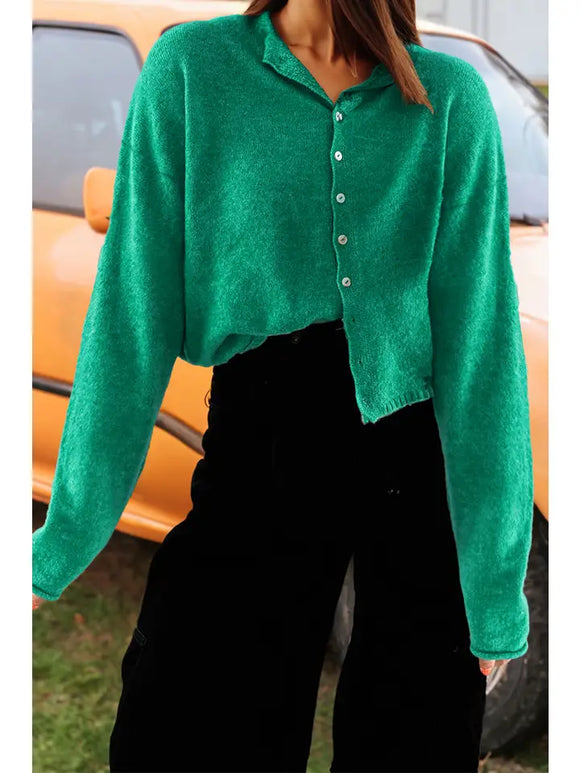 Fashion-W Knit Button Drop Shoulder Sweater Cardigan