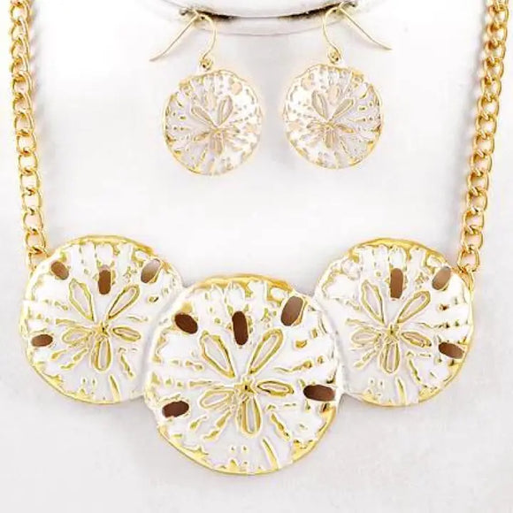 Gold_white Sand Dollar Metal Necklace Set