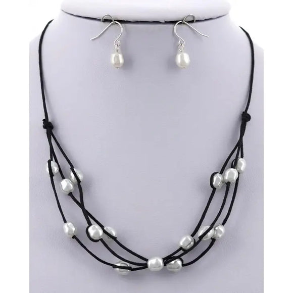 Pearl Triple Waxed Cotton Cord Necklace Set