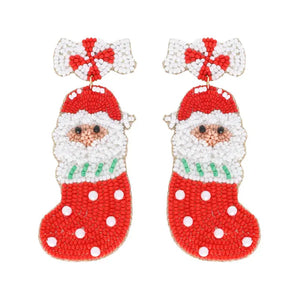 Santa Claus Beaded Christmas Stockings Earrings