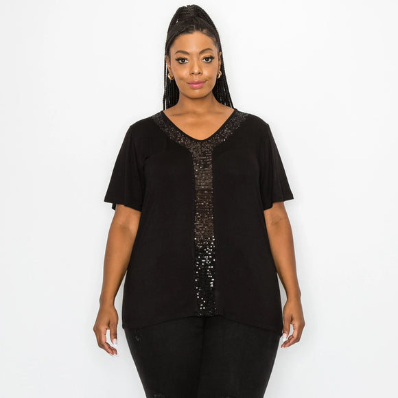 Sequin Inset Short Sleeve Curve