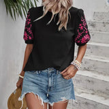 Puff Sleeve Embroidered Blouse For Women Summer