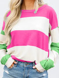 Colorblock Striped Drop Shoulder Long Sleeve Top