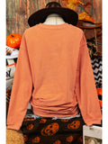 Fashion Halloween Pumpkin Ribbed Round Neck Sweatshirt