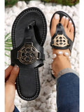 Metal Decor Leather Thong Slippers