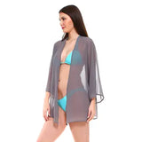 Women's Solid Chiffon Kimono Sleeve Loose Fit Cardigan