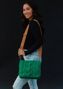 KELLY GREEN CABLE KNIT CROSSBODY