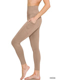 Brushed Microfiber Wide Waistband Leggings w/ Pockets